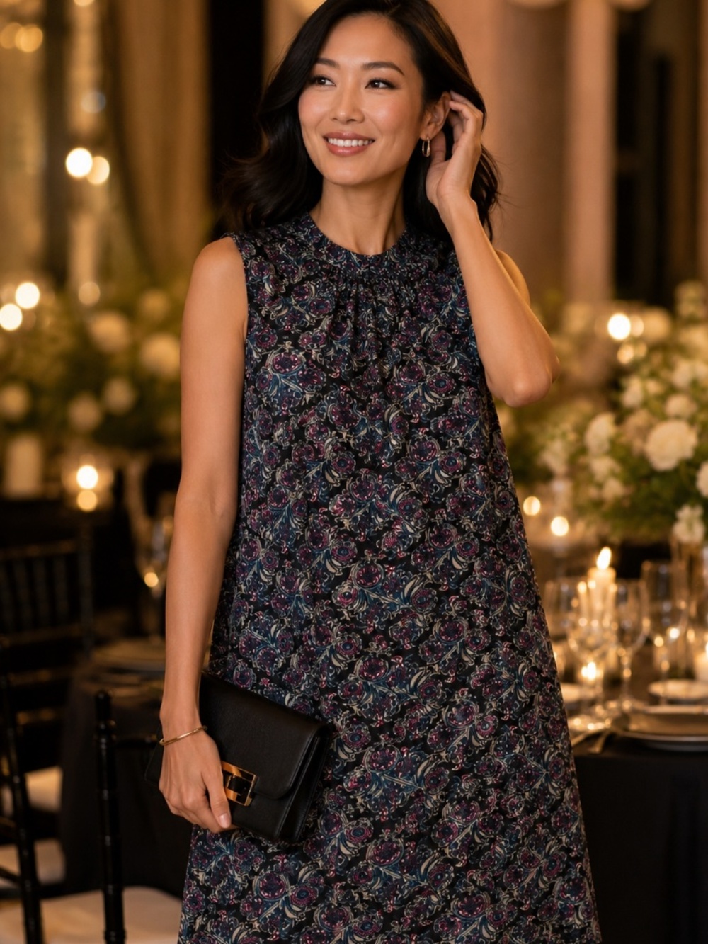 DR2 Sleeveless Floral Shift Dress | Size S | Lined | Elegant Jewel Tone Print